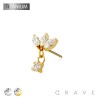 IMPLANT GRADE TITANIUM THREADLESS PUSH IN TRIPLE MARQUISE FAN ROUND BEZEL DANGLE CZ TOP PART